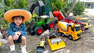 Plant flowers, tractor, cement truck, dump truck, fire truck, help plant trees | P Pluem