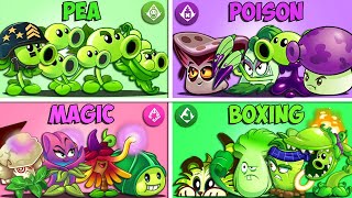 4 Team Plant PEA vs MAGIC vs BOXING vs POISON - Who Will Win? - Pvz 2 Battlez