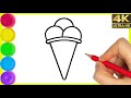 Ice Cream Drawing | How to draw a cute Ice cream with colour easy step by step drawing for beginners