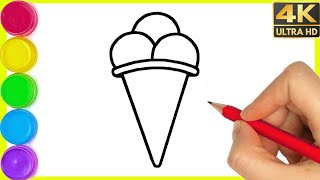Ice Cream Drawing | How to draw a cute Ice cream with colour easy step by step drawing for beginners