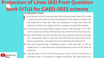 Projection of Lines (All) from Question bank (VTU) for CAED-2021 scheme
