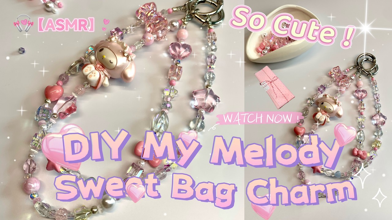 DIY My Melody Beaded Bag Charm 🎀 Satisfying Sanrio Crafting ASMR | Studio Vlog