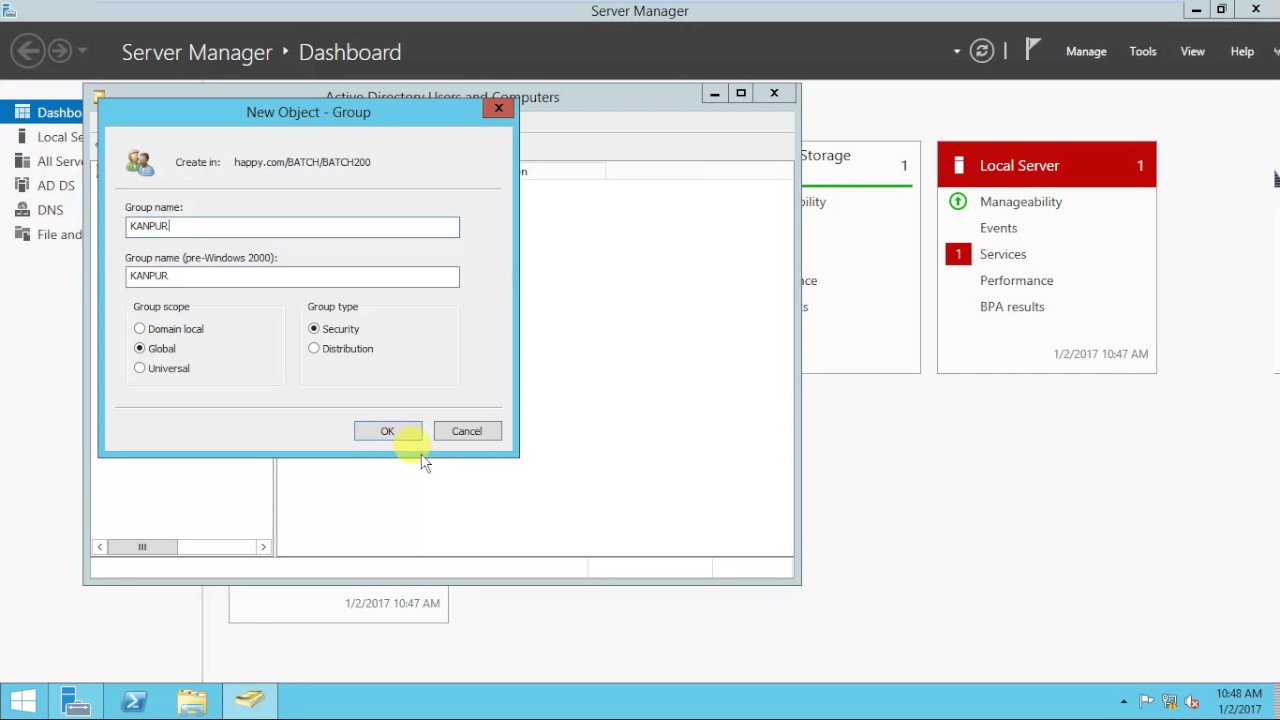 Server 2012 R2- How to create Group and User in OU ? - YouTube