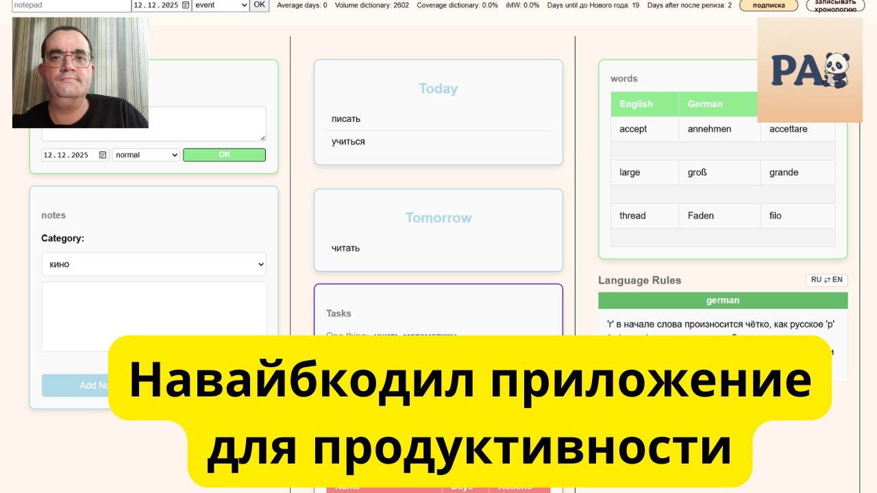Навайбкодил приложение для продуктивности