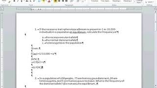 Genetics Chapter 18 Practice Problems Tutorial