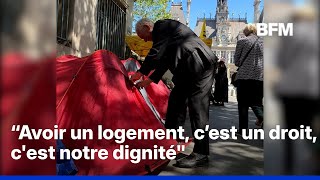 Around a hundred families are camping outside Paris City Hall to demand social housing