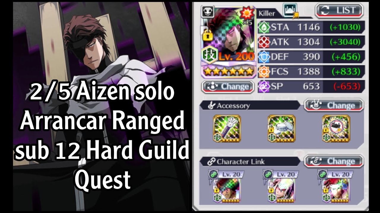 Bleach Brave Souls - Aizen solo sub 12 Arrancar Ranged Hard Guild Quest