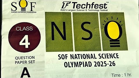 SOF| CLASS 4 | NATIONAL SCIENCE OLYMPIAD 2025-26| PAPER SET A | TECHFEST NSO| 
