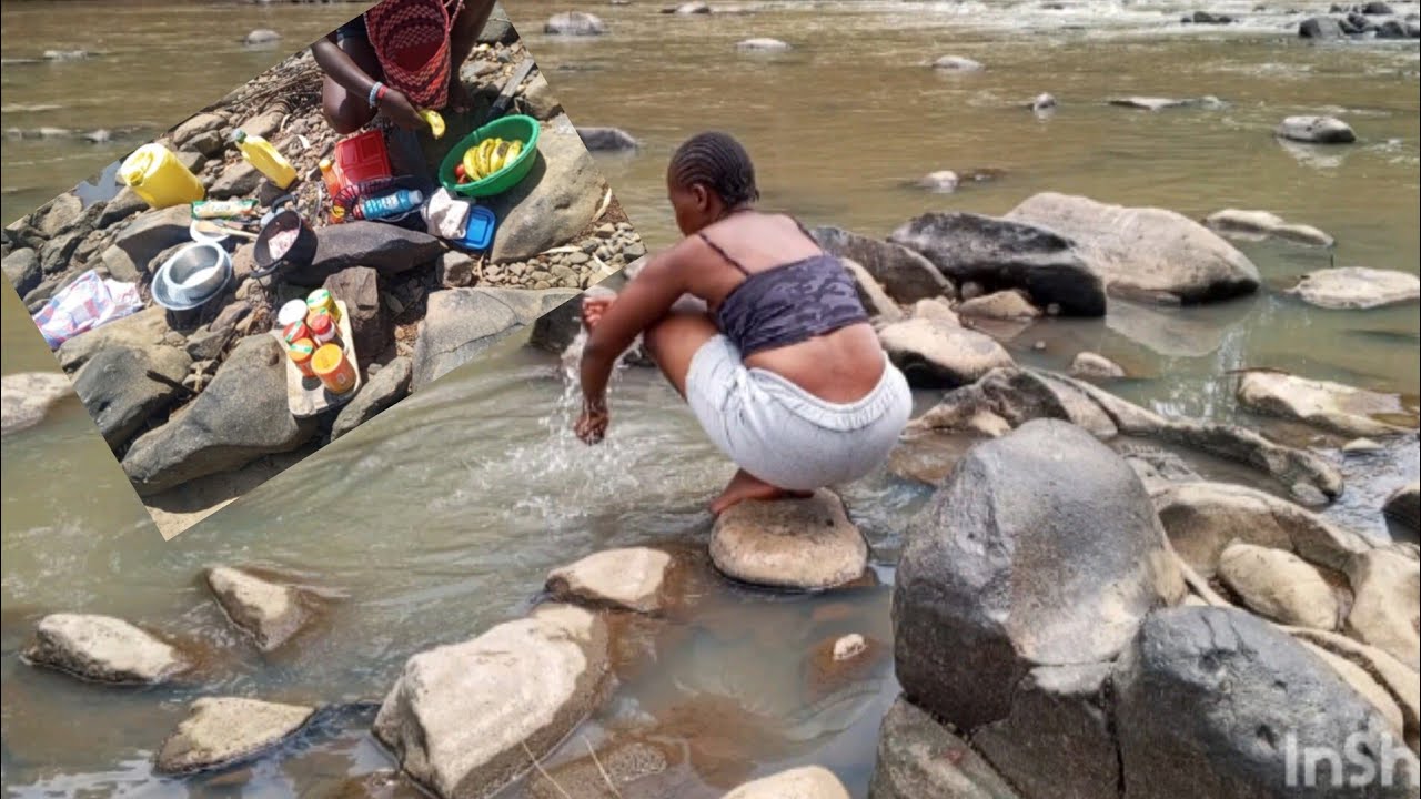 Village girls camping by the riverside //Swimming /cooking 