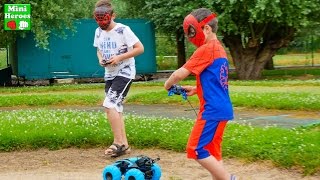 Black Spiderman VS Red Spiderman Monster Truck Challenge