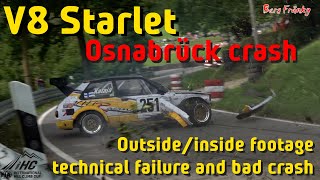 V8 Starlet Osnabruck crash Mikko Kataja - Front brakes fail from 168km/h and can't avoid crashing