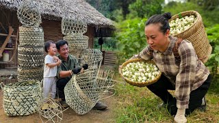 I go to the market alone, my husband and daughter stay at home weaving bamboo baskets