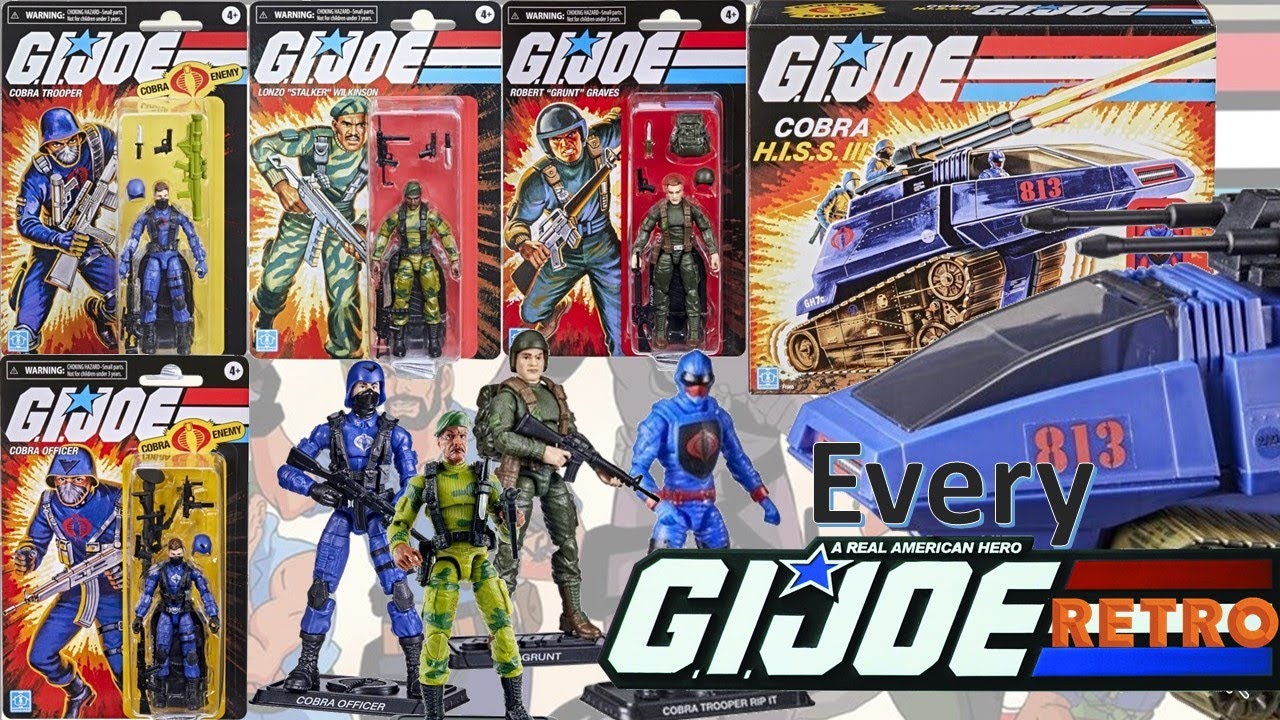 Every G.I. Joe Retro Collection Comparison List Hasbro Grunt stalker cobra  trooper officer HISS III - YouTube