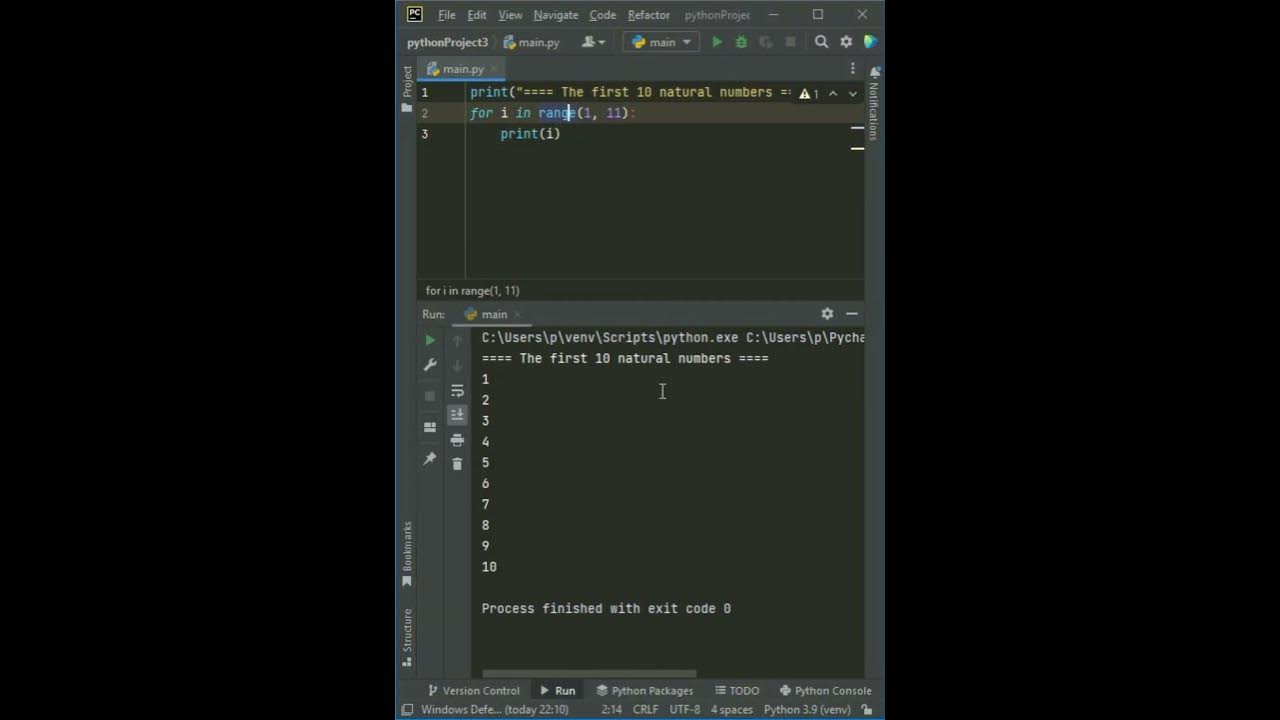 Python program to print first 10 natural numbers python shorts 