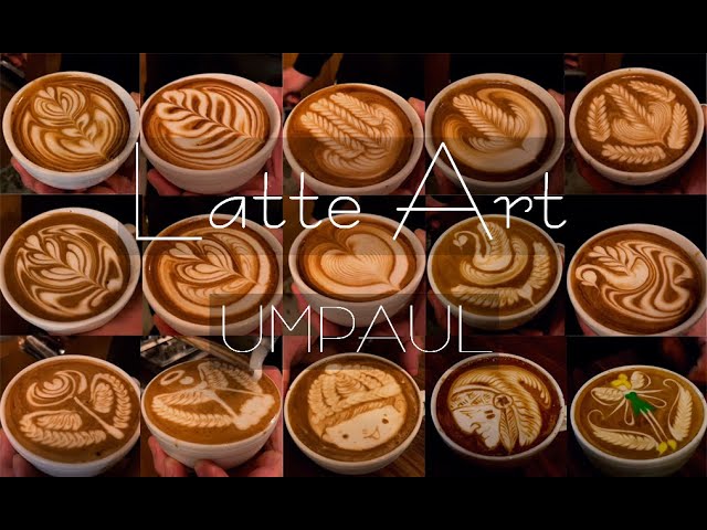 Amazing latte art with World Champion Umpaul signature Designs   cafe vlog 월드라떼아트 챔피언 엄폴의 라떼아트 디자인들 class=