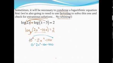 Solving logarithmic equations that involve condensing and factoring
