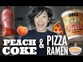 PEACH COKE & PIZZA POTATO TOMATO Instant Cup Ramen JAPANESE Snacks Taste Test