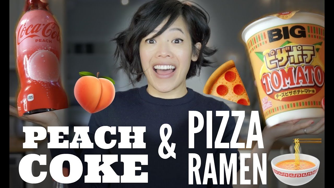 PEACH COKE & PIZZA POTATO TOMATO Instant Cup Ramen JAPANESE Snacks Taste Test | emmymade