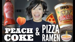 PEACH COKE & PIZZA POTATO TOMATO Instant Cup Ramen JAPANESE Snacks Taste Test