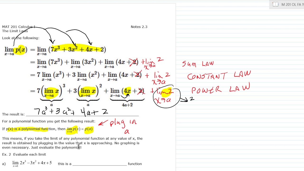 MAT 201 Calculus I Section 2.3 Part 2 Limits of Polynomial and Rational ...