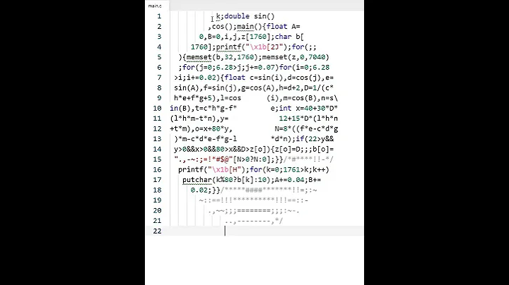 Satisfying ascii animation with C 😉   The doughnut shaped code that generates a spinning 🍩