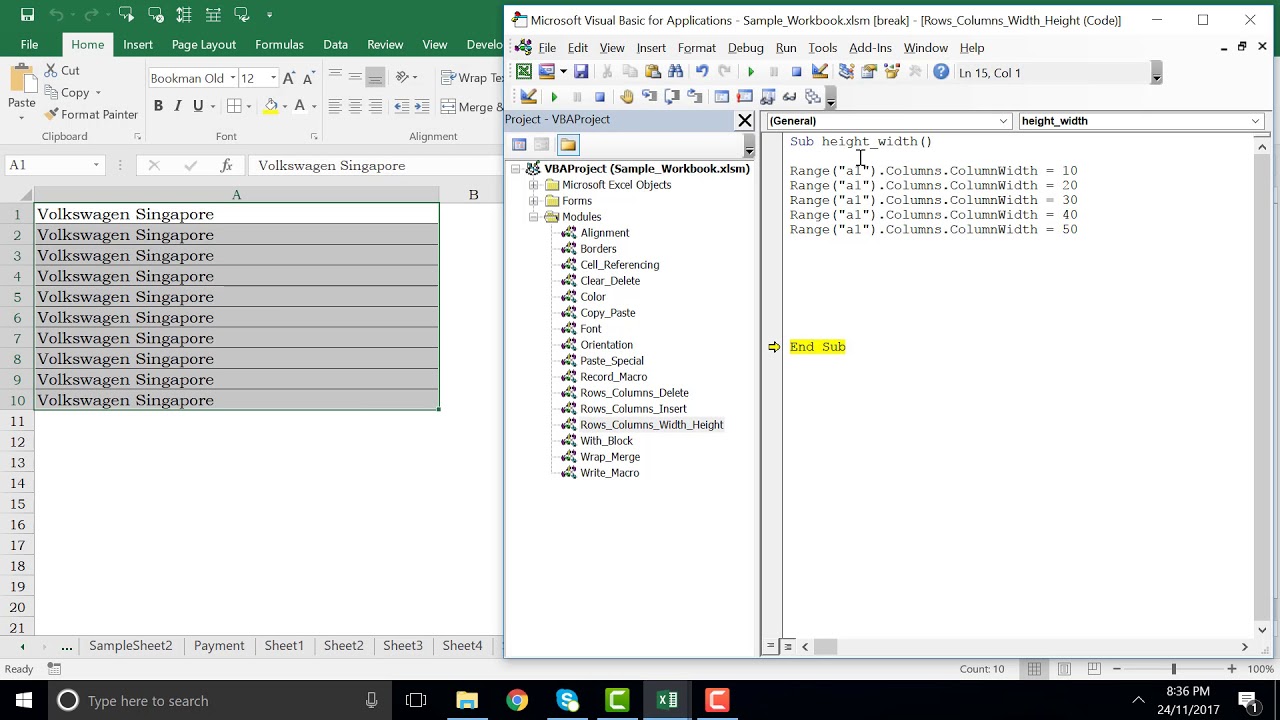 Part 16 18 Vba Macro Tutorial Increasing Column Width And Row Height Youtube