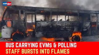 MP Bus Accident: Bus Carrying EVMs & Polling Personnel Catches Fire, 4 EVMs Damaged