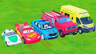 POLICE CARS - PORSCHE, MCQUEEN, DACIA, FIRE TRUCKS, AMBULANCE to GARAGE - FS 22 - Galaxy Farm