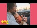 Baby gives dad the cutest look as they eat fries l GMA