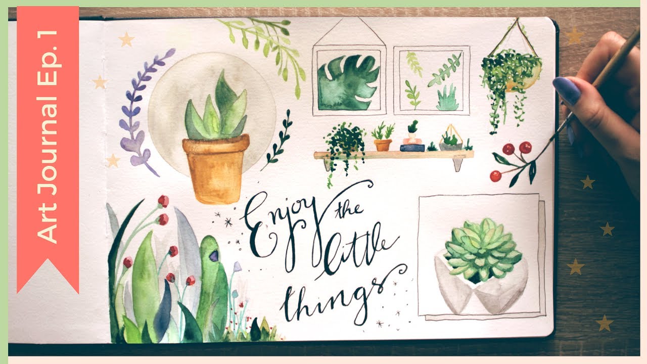 Easy Watercolor Plants, Watercolor Sketchbook Painting Ideas