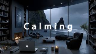 Deep Work Music Ambient • Calming Your Mind Moody Coastal Desk with Books and Candles
