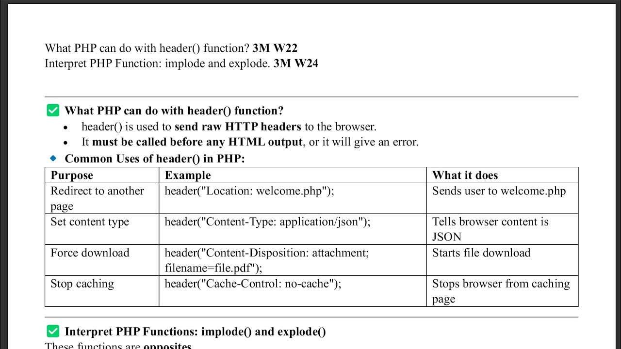 5.4 - PHP Functions - header(), implode() and explode() - WP - YouTube