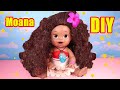 How to make a moana baby alive doll  art doll makeover plus diy rainbow unicorn miniature room