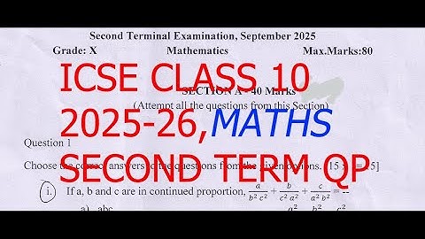 ICSE / CLASS 10 /   2025-26  MATHEMATICS / SECOND TERM  QUESTION PAPER
