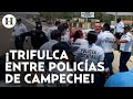 ¡Empujones y golpes! Así fue la riña entre policías de Campeche por la falta de pago de sus salarios