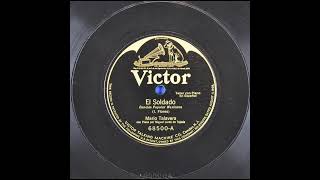 El Soldado - Mario Talavera con Miguel Lerdo de Tejada
This song is in the Public Domain. Under the Music Modernization Act of 2018 (Section 1401), all sound recordings published prior to January 1, 1926 have entered the public domain.
Title: El Soldado
Summary
Male vocal solo, with piano
Names
Lerdo de Tejada, Miguel Instrumentalist Piano
Talavera, Mario Vocalist Tenor Vocal
Flores, I. Composer Composer
Genre
Spanish (Mexico), Ethnic
Media Size
12-in.
Recording Label
Victor
Recording Catalog Number
68500
Recording Matrix Number
C-19643 (Matrix ID)
Recording Take Number
2
Recording Date
1917-05-17
Recording Location
Camden, New Jersey El Soldado - Mario Talavera con Miguel Lerdo de Tejada