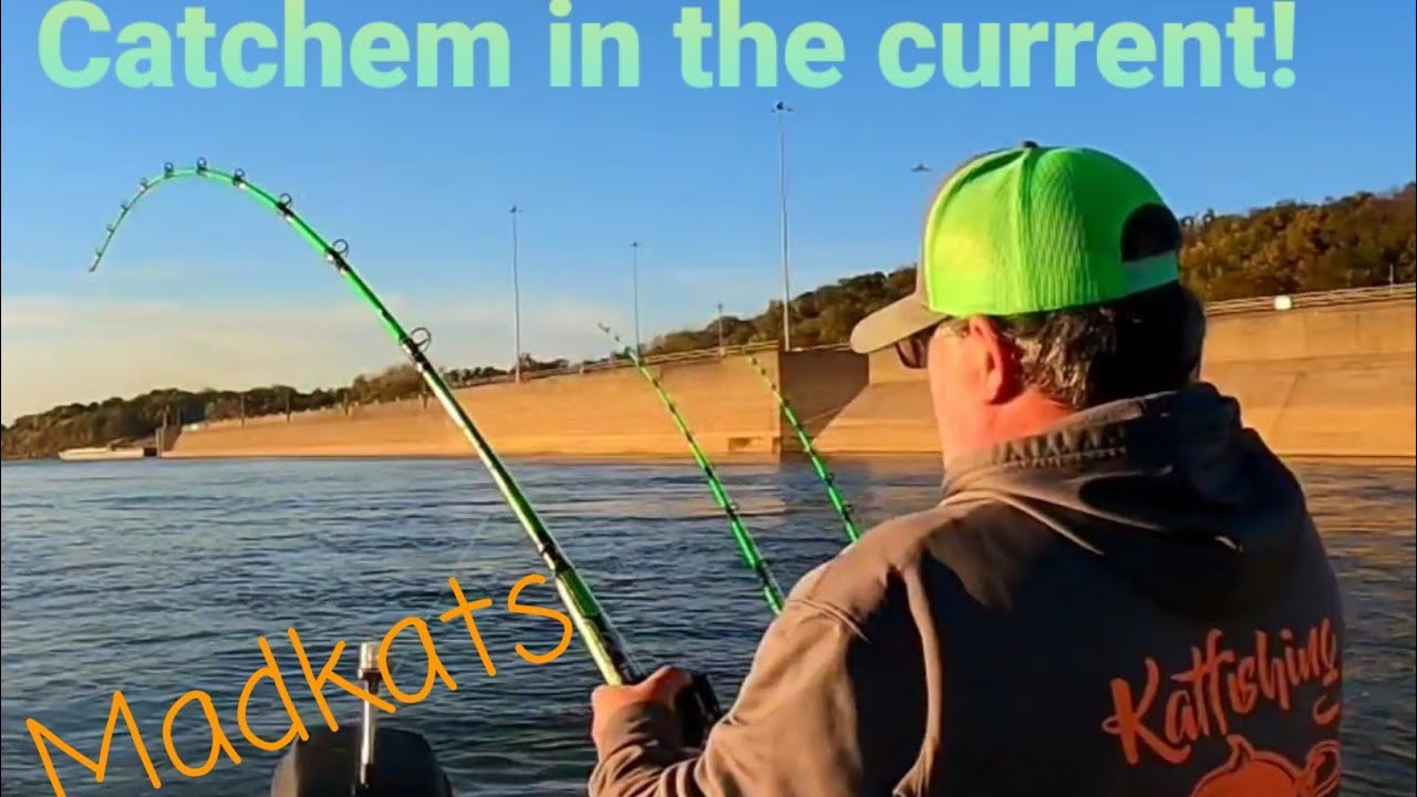 Catchem in the current!  Fishing a dam for catfish!  