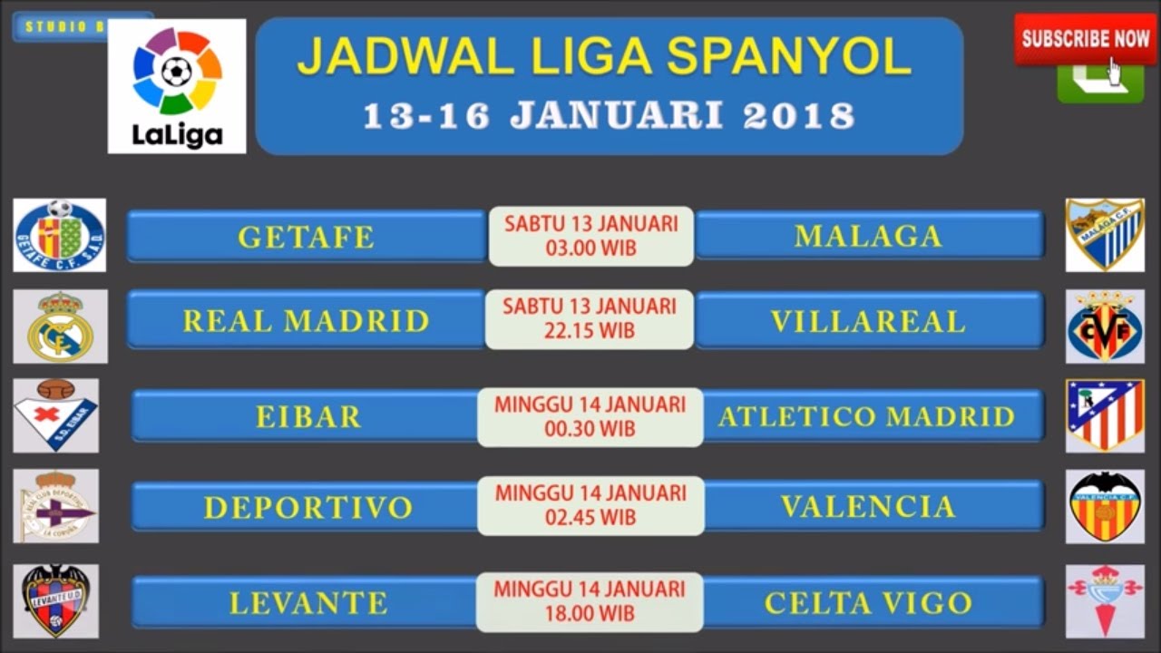 Jadwal Lengkap Liga Spanyol La Liga 13 16 Januari 18 Youtube