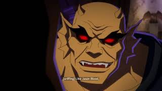 Young Justice the transformation of Jason Blood to Etrigan 