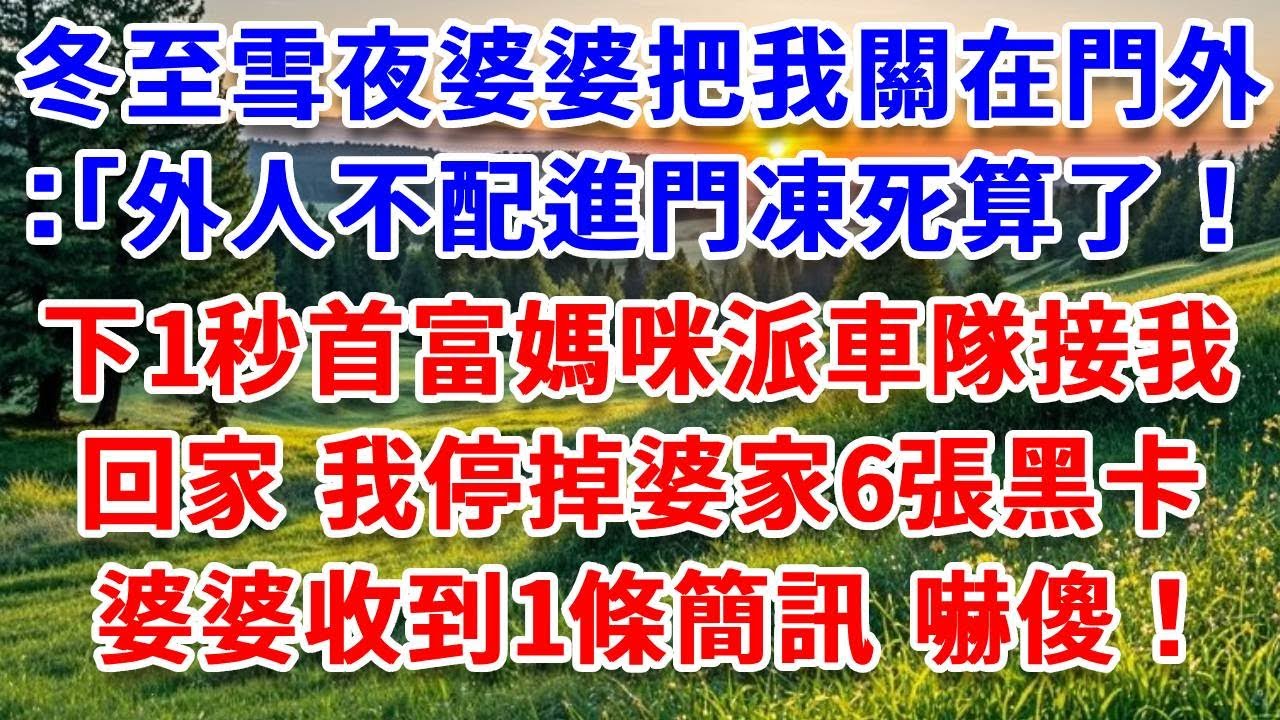 冬至雪夜婆婆把我關在門外：「外人不配進門凍死算了！」下1秒首富媽咪派車隊接我回家，我果斷停掉婆家6張黑卡，婆婆收到1條簡訊徹底傻了！