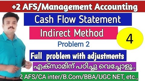 Cash Flow Statement/Indirect method/Full Problem with adjustments/Malayalam