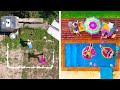 PISCINA DE BRICOLAJE GIGANTE EN EL PATIO TRASERO || IDEAS DE DECORACIÓN PARA EL PATIO TRASERO