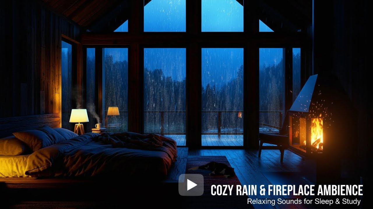 Fireplace & Rain Sounds in a Wooden Cabin | Cozy Night Ambience for ...