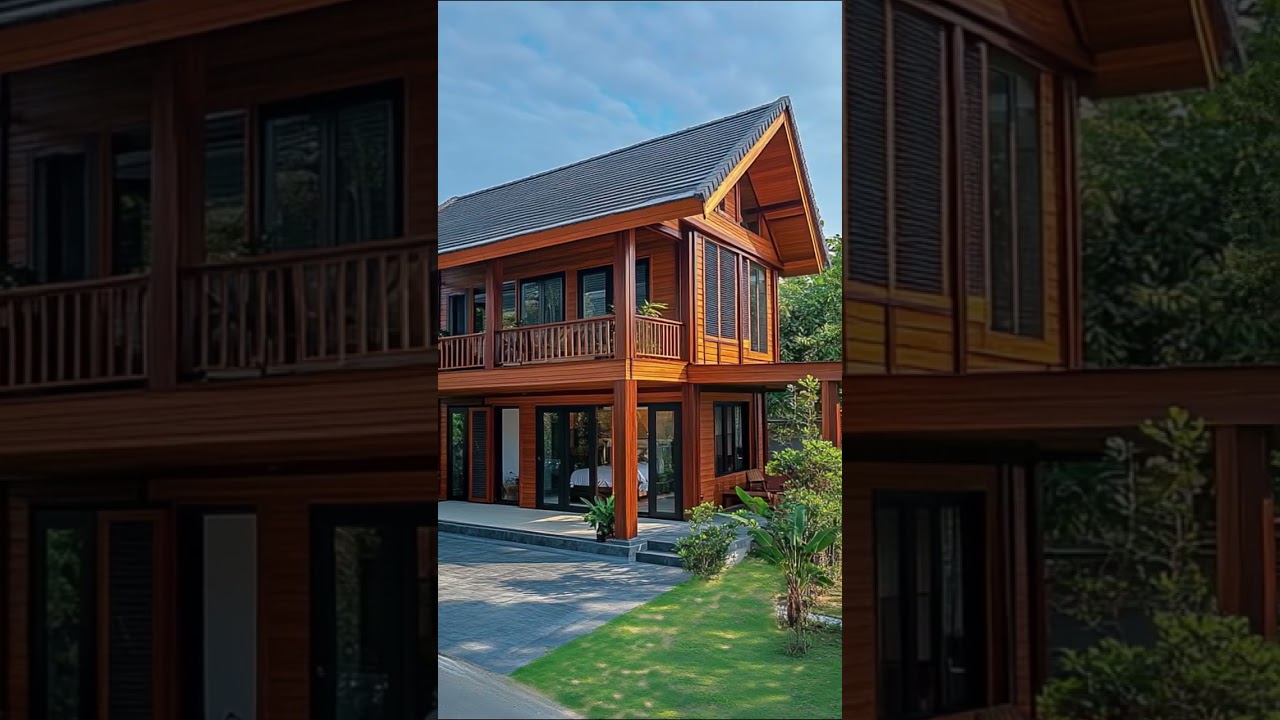 Desain rumah kayu tingkat minimalist modern