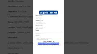 English Teacher 11-03-2023 #uaejobs #dubaijobs #hiring #dubai #job #shorts #shortvideo