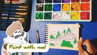 Painting We Bare Bears 🎨 with himi miya guache || paint with me! 🌈🌈 screenshot 5