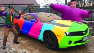 Multi-Color Chevrolet Camaro VS Mr. Joe & Purple Fat Man & Motorcyclist in Car Service for Kids