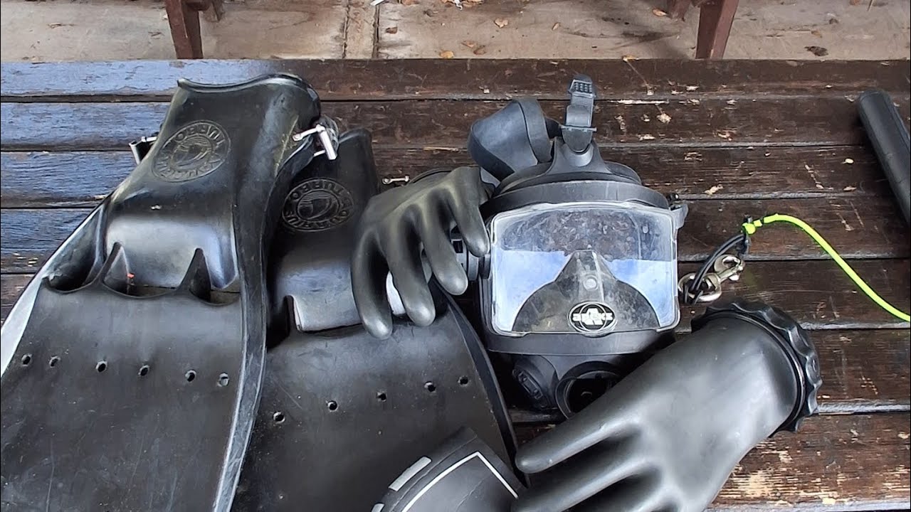 Vikingdrysuit diver in old polish quarry Jaworzno / Silesia