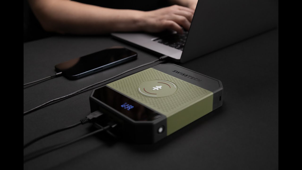 Swiss Tech Power Bank with Wireless Charging Pad - YouTube