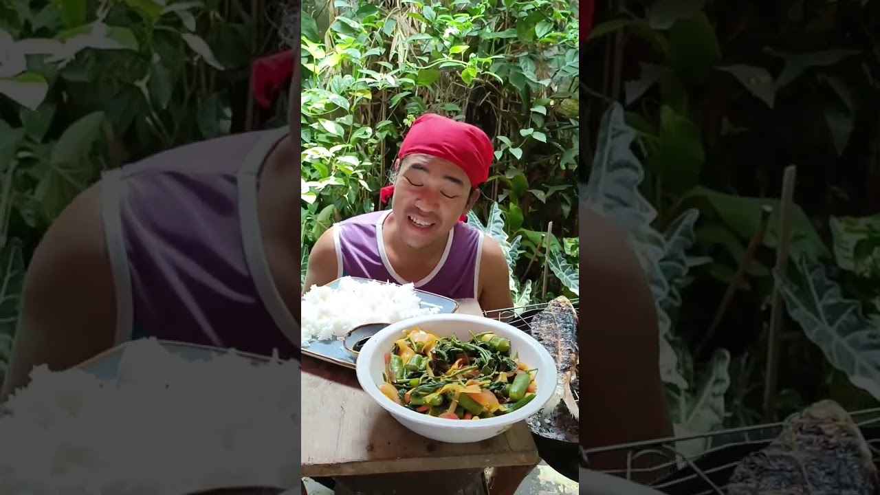 Talbos ng Kamote, Okra + Inihaw na Bangus 